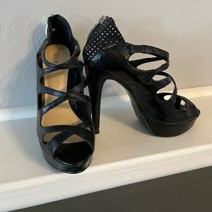 Guess Black Strappy Heels with Back Zipper
